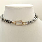 Silver Miami Cuban Chain Necklace – Gold Carabiner Clasp, Mixed Metal