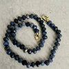Lapis Lazuli Faceted Rondelle Beads-Hand Knotted-Natural Semi-Precious Stones-Gold Plated Brass Fold Over Clasps,17in length- Gift For Her