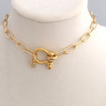 Gold Paperclip Chain Necklace: Shackle Clasp & CZ Padlock Charm