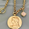 Antiqued Gold plated Pewter French coin pendant/ CZ Butterfly Pendant.