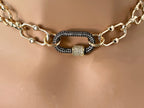 Chunky Gold Cable Chain Necklace, Gunmetal Cubic Zirconia Carabiner Clasp