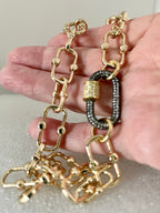Chunky Gold Cable Chain Necklace, Gunmetal Cubic Zirconia Carabiner Clasp