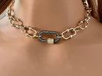 Chunky Gold Cable Chain Necklace, Gunmetal Cubic Zirconia Carabiner Clasp