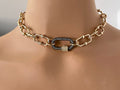 Chunky Gold Cable Chain Necklace, Gunmetal Cubic Zirconia Carabiner Clasp