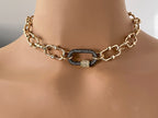 Chunky Gold Cable Chain Necklace, Gunmetal Cubic Zirconia Carabiner Clasp