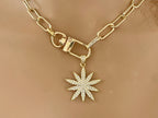 Gold Starburst Necklace-Micro Pave Starburst Pendant-Paperclip Chain Necklace-Spring Lock Clasp-Gift for Her