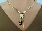 Gold CZ Carabiner Necklace-Cable Chain-Clover Clasp-CZ Charms-Mother Of Pearl Charm-Gift For Her