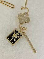 Gold CZ Carabiner Necklace-Cable Chain-Clover Clasp-CZ Charms-Mother Of Pearl Charm-Gift For Her