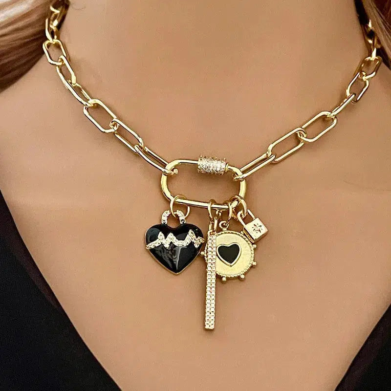 Gold Chain Necklace-Charm Necklace-CZ Carabiner Screw Clasp-4