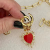 Gold Paperclip Chain Necklace-Mixed Charm Necklace-Red CZ Heart Charm-Large Cubic Zirconia Heart Stone-Gold Padlock Charm-Spring Ring Clasp