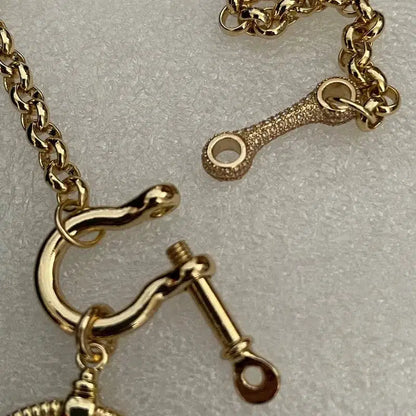 Gold Bee Pendant-Rolo Chain- CZ Shackle-CZ Connector Feature-French Bee Pendant-Coin Medallion-Equestrian Jewelry