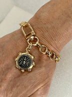 Gold Chunky Chain Bracelet – French Bee Coin Charm, Carabiner Clasp