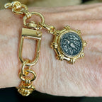 Gold Chunky Chain Bracelet – French Bee Coin Charm, Carabiner Clasp