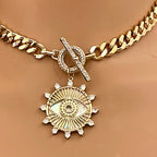 Elegant Gold Chunky Necklace with Evil Eye Charm - Toggle Clasp - Stylish Gift for Fashionistas