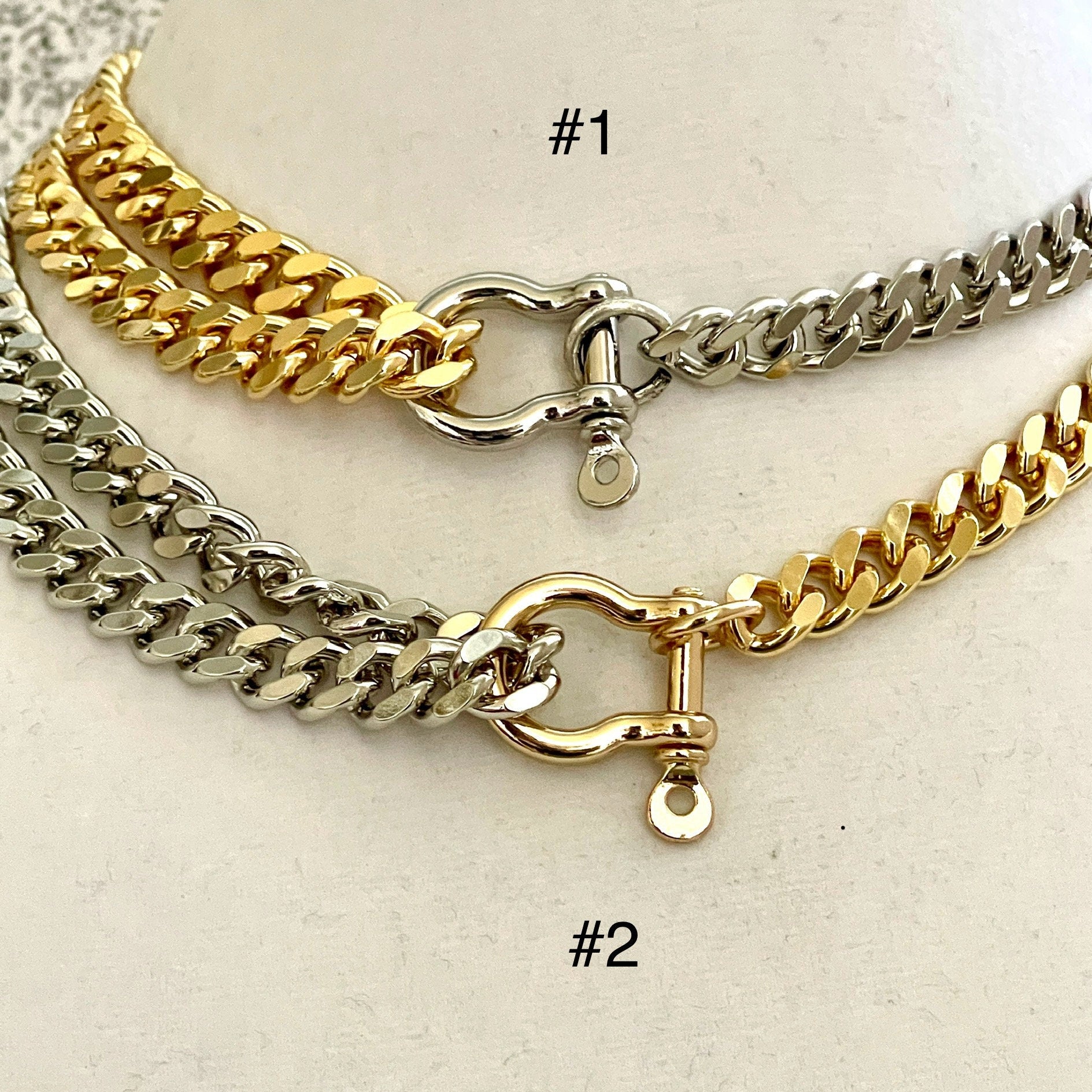 Two-Tone Miami Cuban Chain Necklace, Shackle Clasp