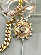 Elegant Gold Chunky Necklace with Evil Eye Charm - Toggle Clasp - Stylish Gift for Fashionistas