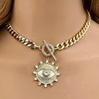 Elegant Gold Chunky Necklace with Evil Eye Charm - Toggle Clasp - Stylish Gift for Fashionistas