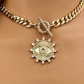Elegant Gold Chunky Necklace with Evil Eye Charm - Toggle Clasp - Stylish Gift for Fashionistas
