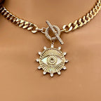 Elegant Gold Chunky Necklace with Evil Eye Charm - Toggle Clasp - Stylish Gift for Fashionistas