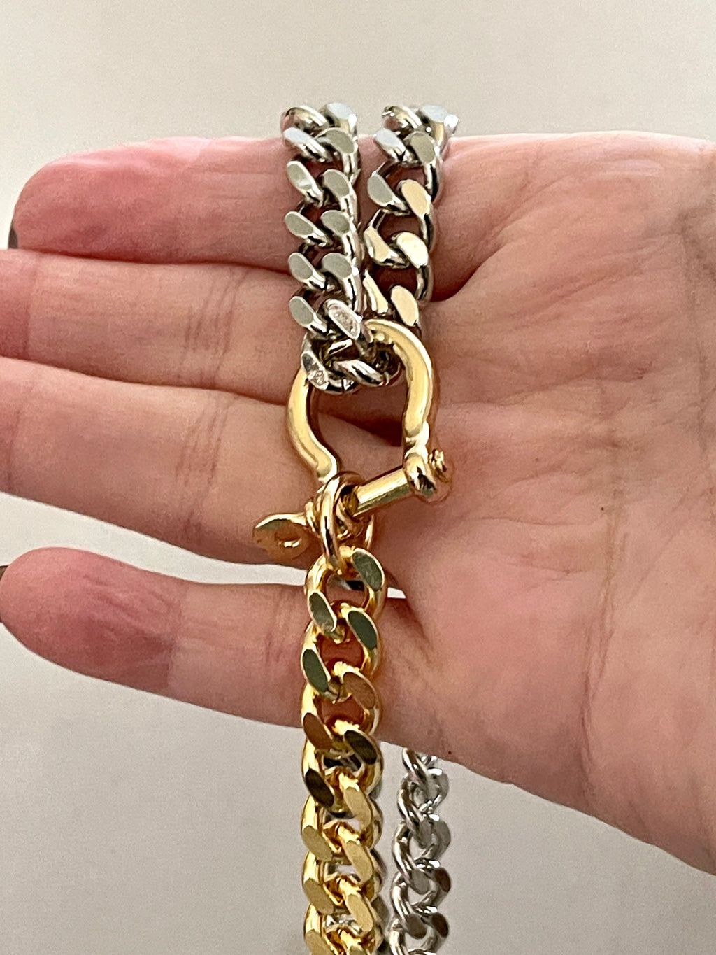 Two-Tone Miami Cuban Chain Necklace: Gold & Silver, Shackle Clasp