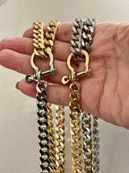 Two-Tone Miami Cuban Chain Necklace: Gold & Silver, Shackle Clasp