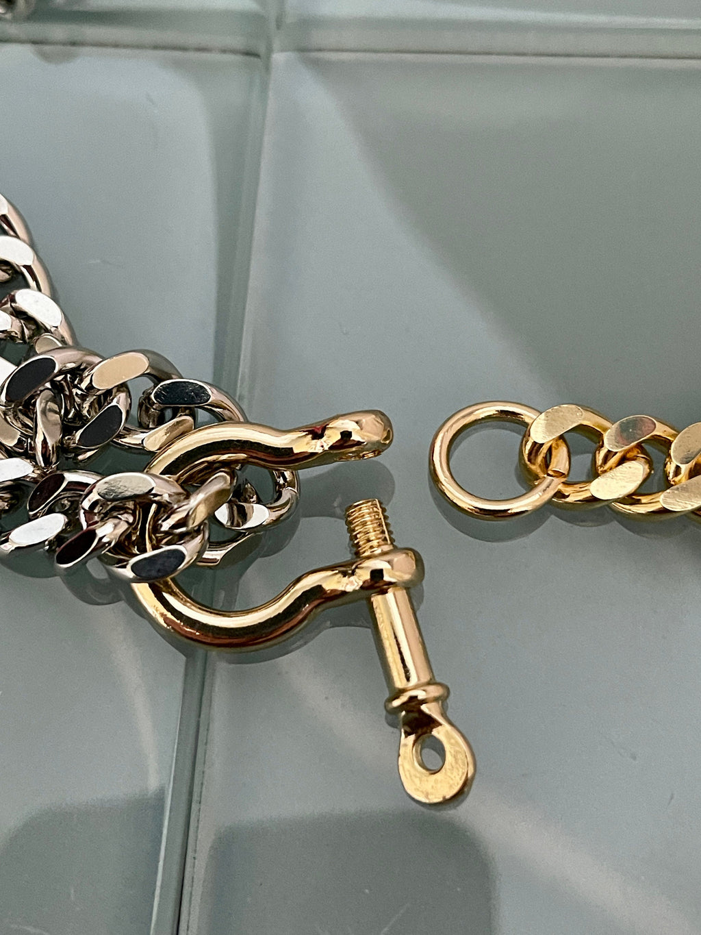 Two-Tone Miami Cuban Chain Necklace: Gold & Silver, Shackle Clasp
