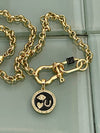 Gold Rolo Shackle Necklace-Gunmetal CZ Screw Carabiner-Black Enamel I Love You Pictogram Charm-Lobster Closure-Gift For Her
