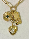 Gold Paperclip Chain-Multi-charm Necklace/Gold Shackle Necklace-CZ Lock Charm