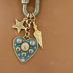 Chunky Gold Rolo Chain Necklace: Turquoise CZ Heart, Star, Arrow Charms