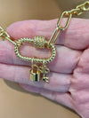 Gold Carabiner Chain Necklace--Gold Padlock And Key Charms-Paperclip Link Chain-Gold Rope Carabiner Clasp-Chain Choker Necklace