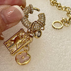 Gold Charm Necklace: Mother of Pearl Pendants, CZ Mariner Clasp