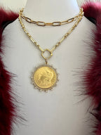 Gold Morgan Dollar Coin Necklace – Cubic Zirconia Bezel