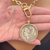 Unique Liberty Coin Necklace - Burnished Silver Pendant - Gold Bezel - Gold Paperclip Chain-Reproduction Vintage Coin Jewelry-Gift For Her