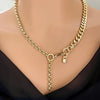 Chunky Gold Mixed Chain Necklace-Thick Chunky Cuban Chain-Rolo Chain-CZ Padlock Charm-Chain Drop Feature-Unique Design-Gift For Her