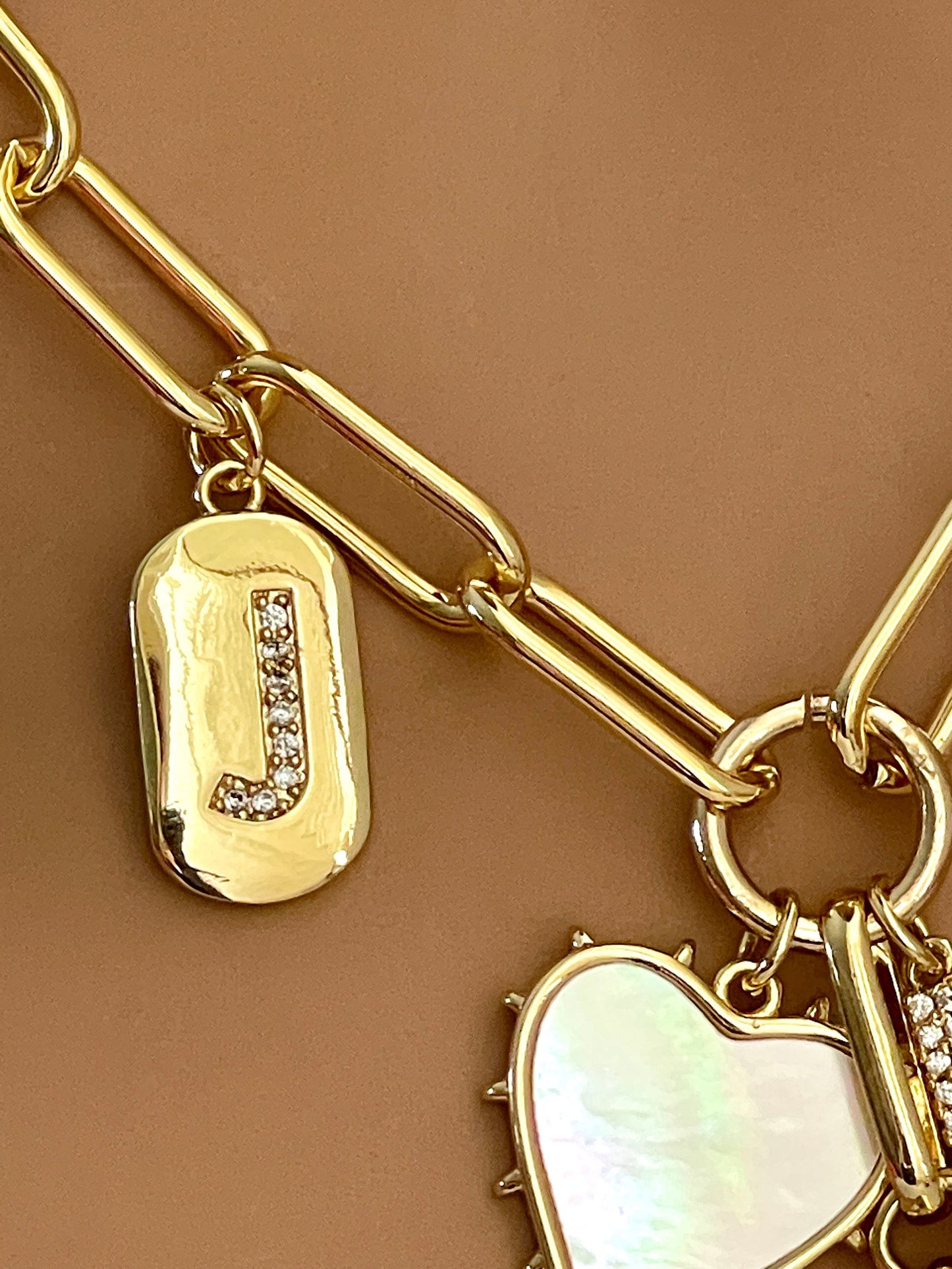 Personalized Statement Mix Charms Necklace-Gold Paperclip Chain-Lobster Clasp-Gift For Her