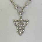 Reproduction Edwardian Paste Fly Pendant, Pearl and CZ Accents.-Silver Paperclip Chain Necklace-CZ Spring Lock Clasp-Gift for Her