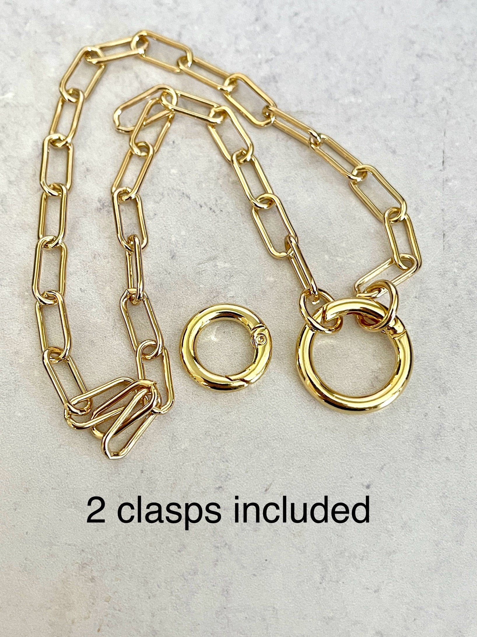 Gold or Silver Paperclip Charm Necklace with Clasp