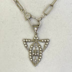 Reproduction Edwardian Paste Fly Pendant, Pearl and CZ Accents.-Silver Paperclip Chain Necklace-CZ Spring Lock Clasp-Gift for Her