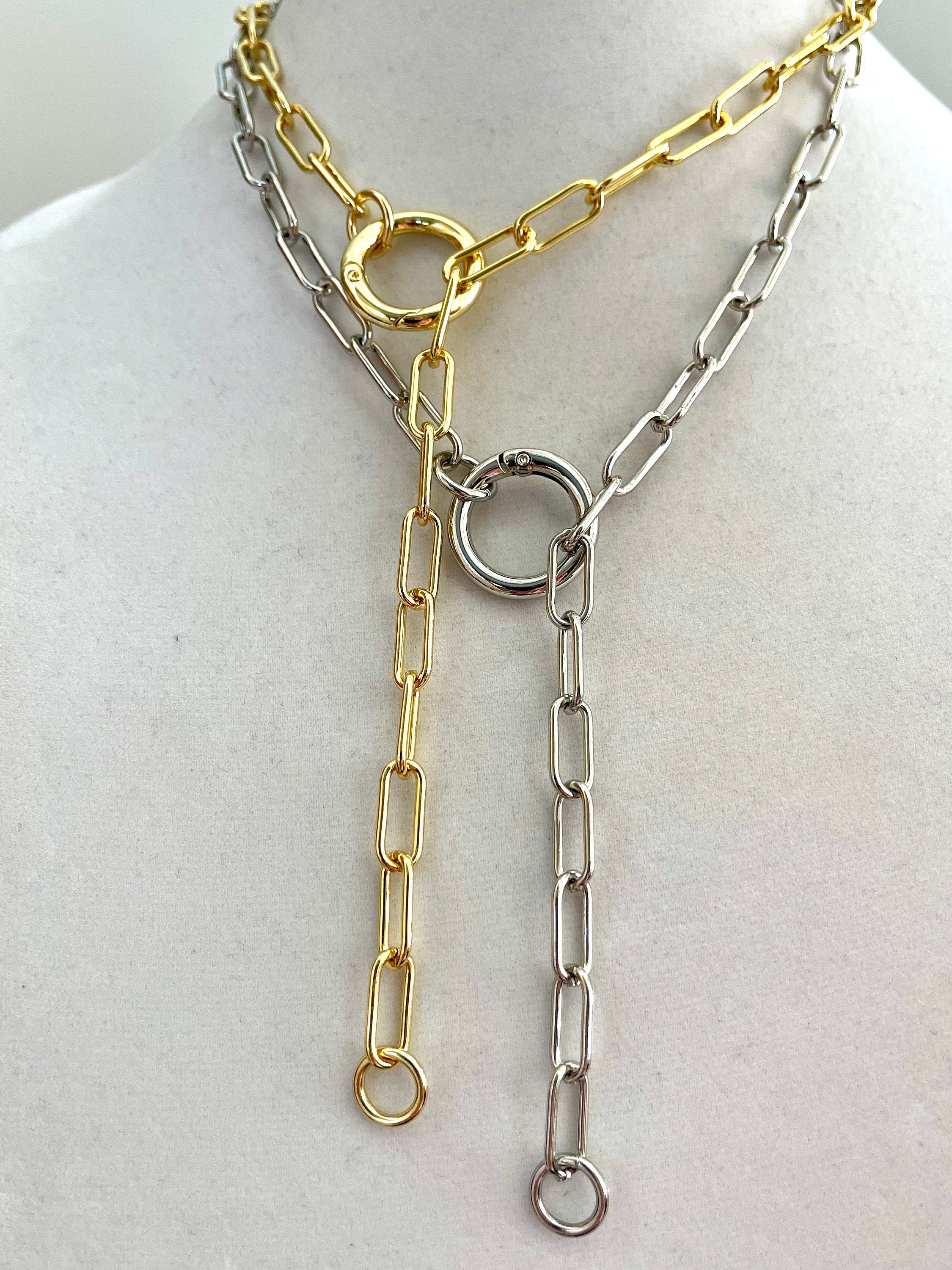 Gold or Silver Paperclip Charm Necklace with Clasp