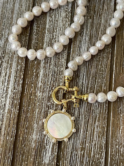 Fresh Water Pearl Necklace-Hand Knotted Necklace-Gold-Shackle Clasp- Fold Over Snap Clasps-16ins-18ins-20ins-Gift For Her