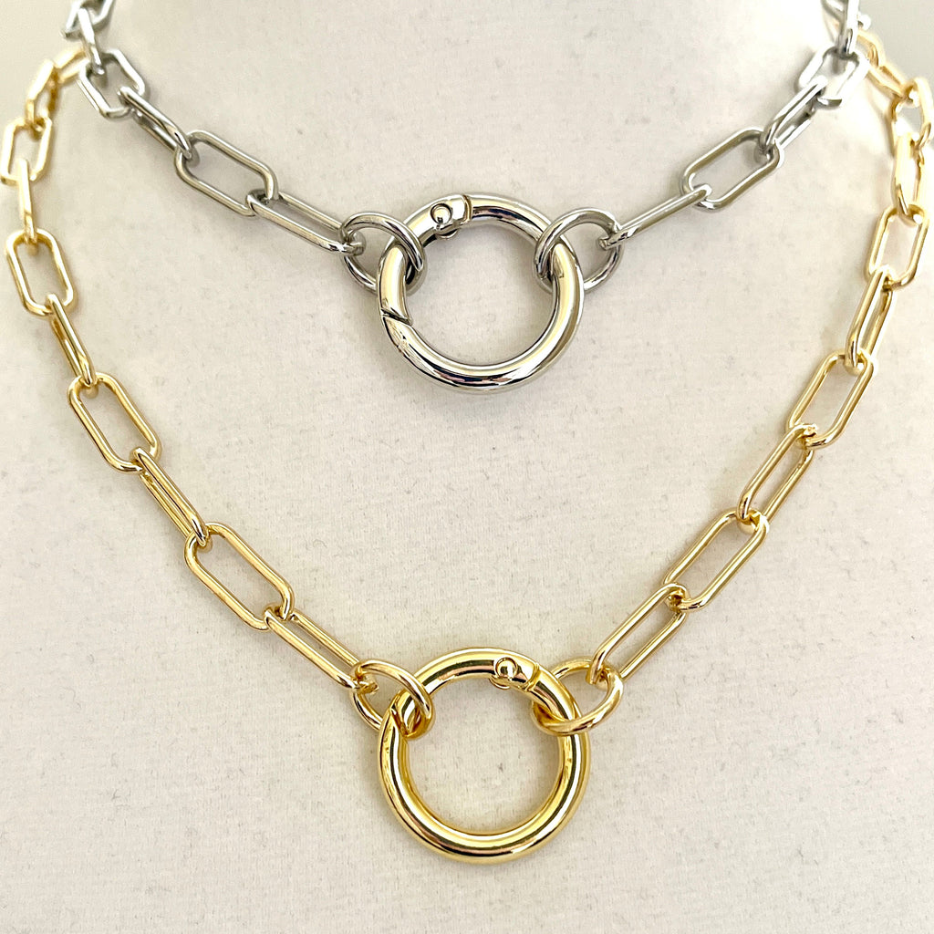 Gold or Silver Paperclip Charm Necklace with Clasp