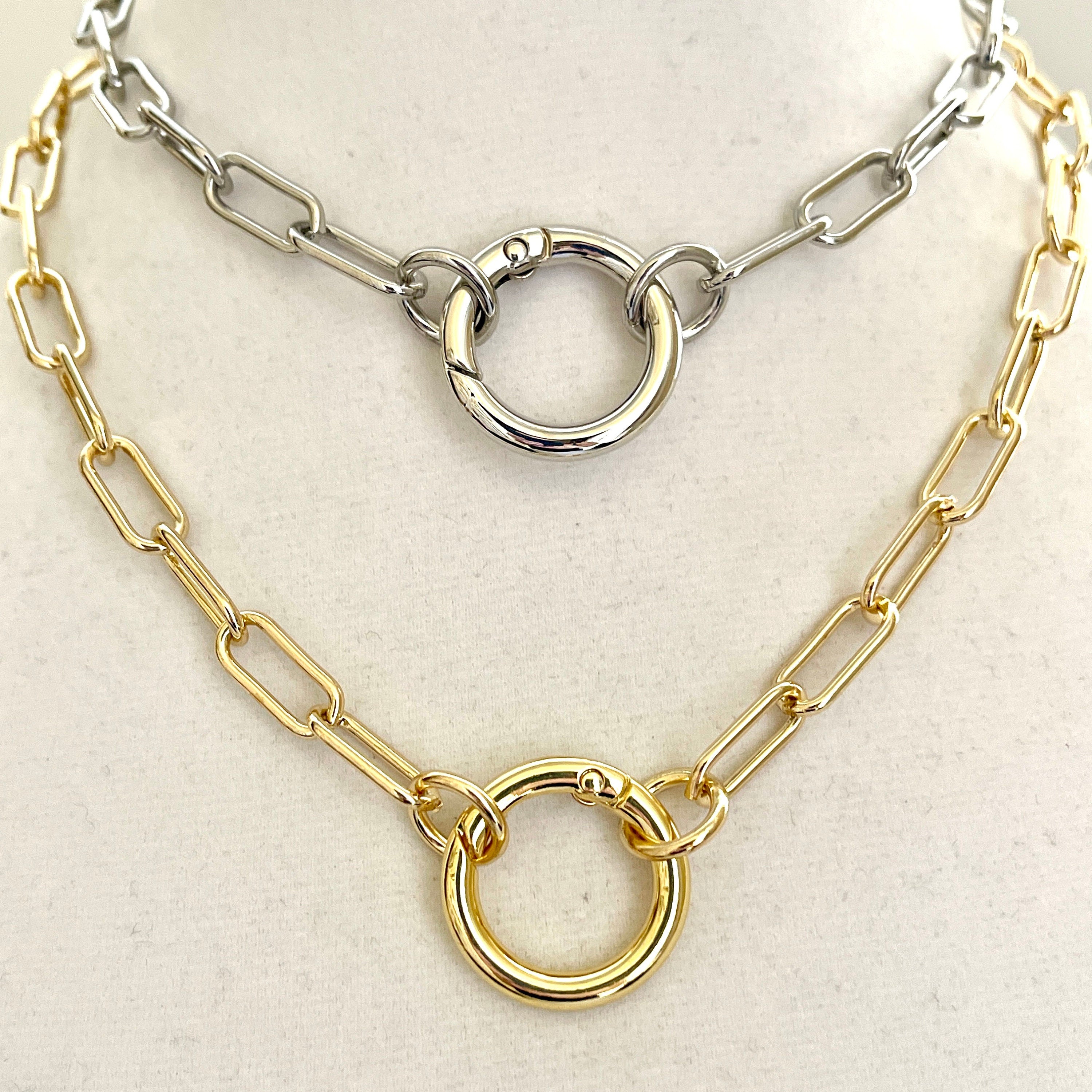 Gold or Silver Paperclip Charm Necklace with Clasp