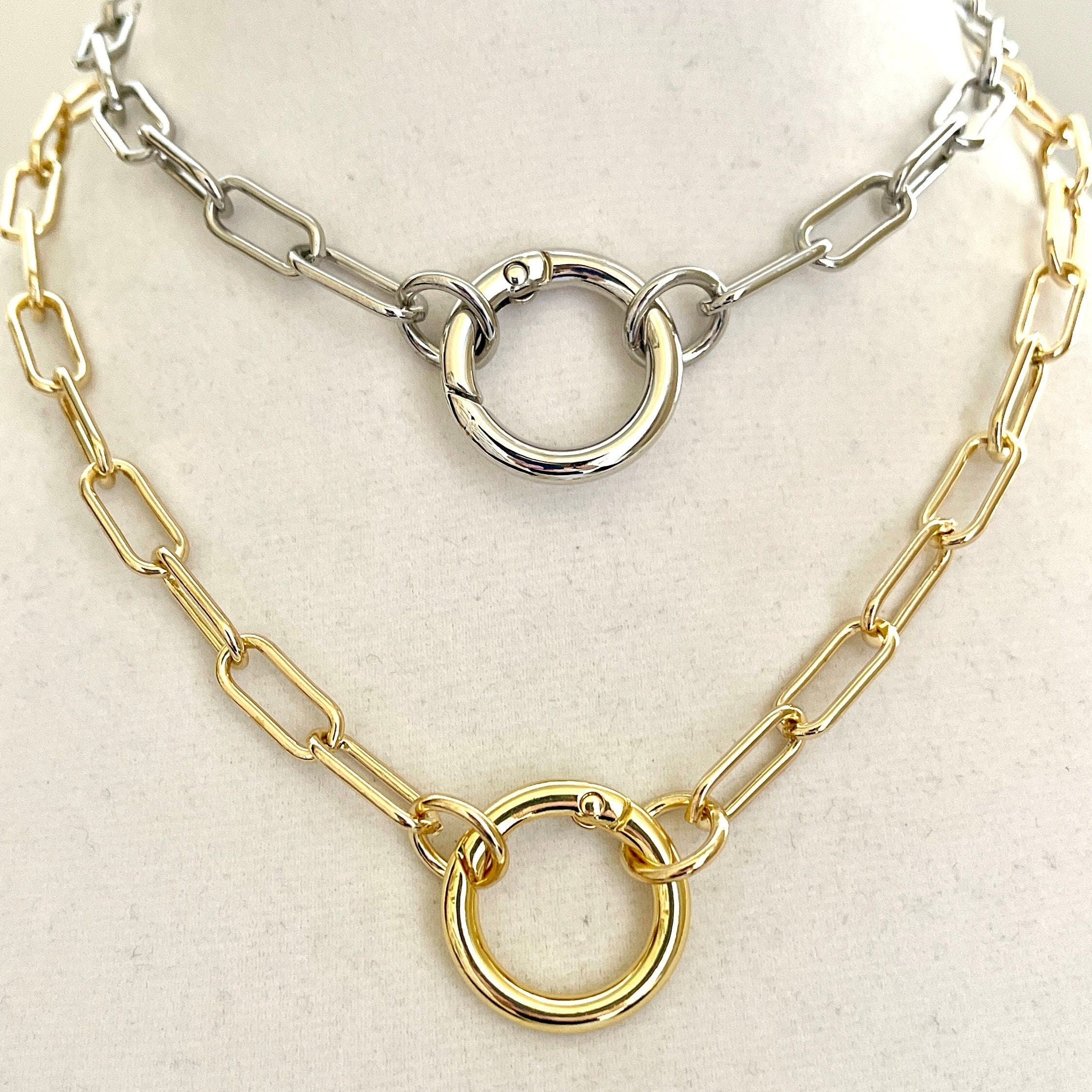 Gold or Silver Paperclip Charm Necklace with Clasp