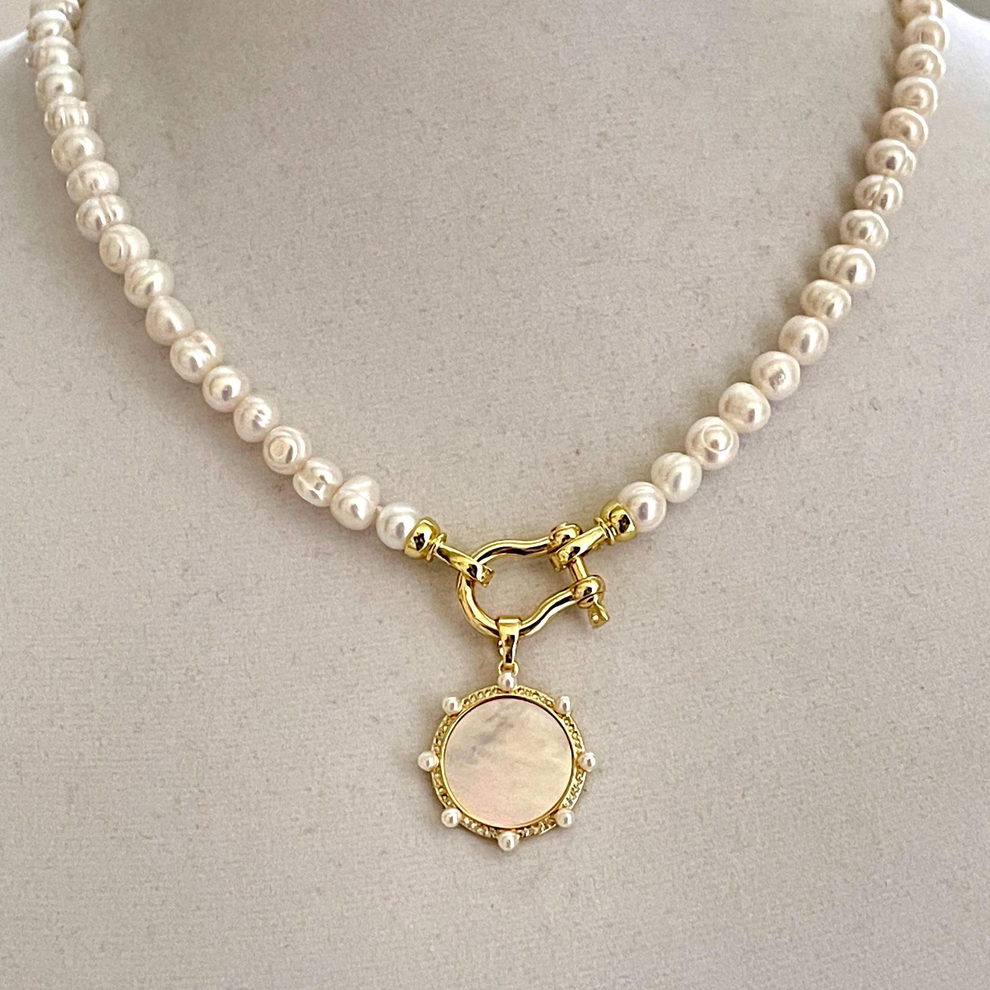 Fresh Water Pearl Necklace-Hand Knotted Necklace-Gold-Shackle Clasp- Fold Over Snap Clasps-16ins-18ins-20ins-Gift For Her