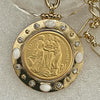 Gold Coin Necklace-Gold Multi-Link Chain-Three Graces Gold Coin Pendant- CZ And Mother Of Pearl Coin Bezel-Greek Mythology Coin