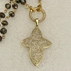 Gold Micro Pave Cross Pendant-Smokey Gray Rondelle Crystal Bead Chain Necklace-Unique Design-Religious Jewelry-Micro Pave Spring Lock Clasp