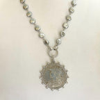 Silver Reproduction French Coin Necklace-Porcelain Coin Shape Pearl