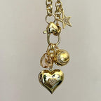 Gold Charm Necklace – Micro Pave Star, Heart, Peach Crystal