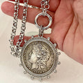 Vintage Coin Pendant Necklace – Art Deco Reproduction, CZ Bezel