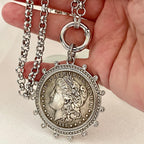 Vintage Coin Pendant Necklace – Art Deco Reproduction, CZ Bezel